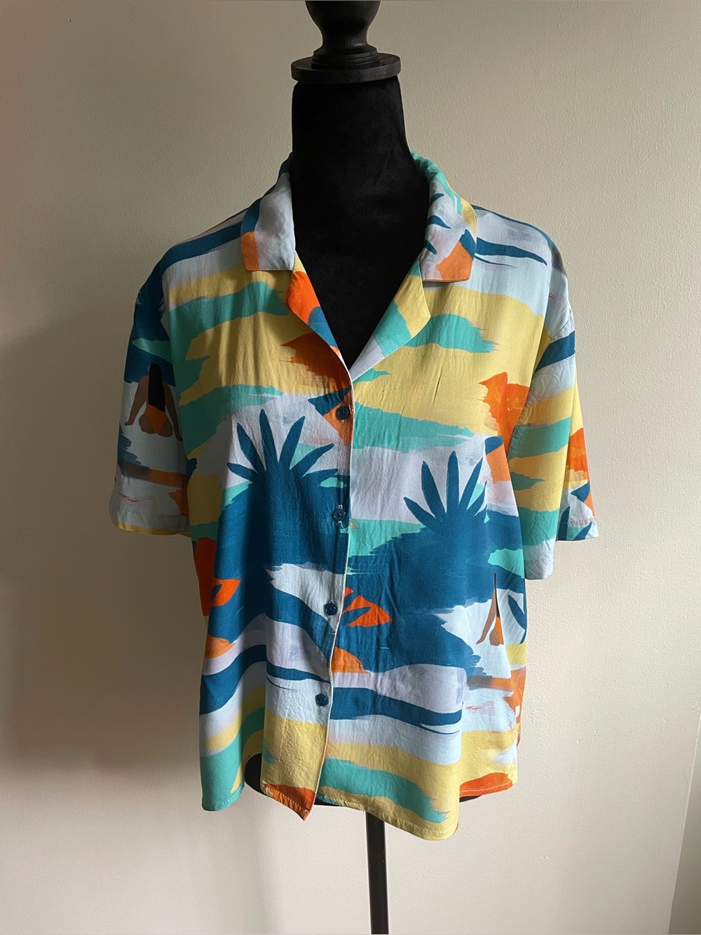 Icône Simons ECOVERO Viscose Tropical Beach Print Button Up Camp Shirt G/L